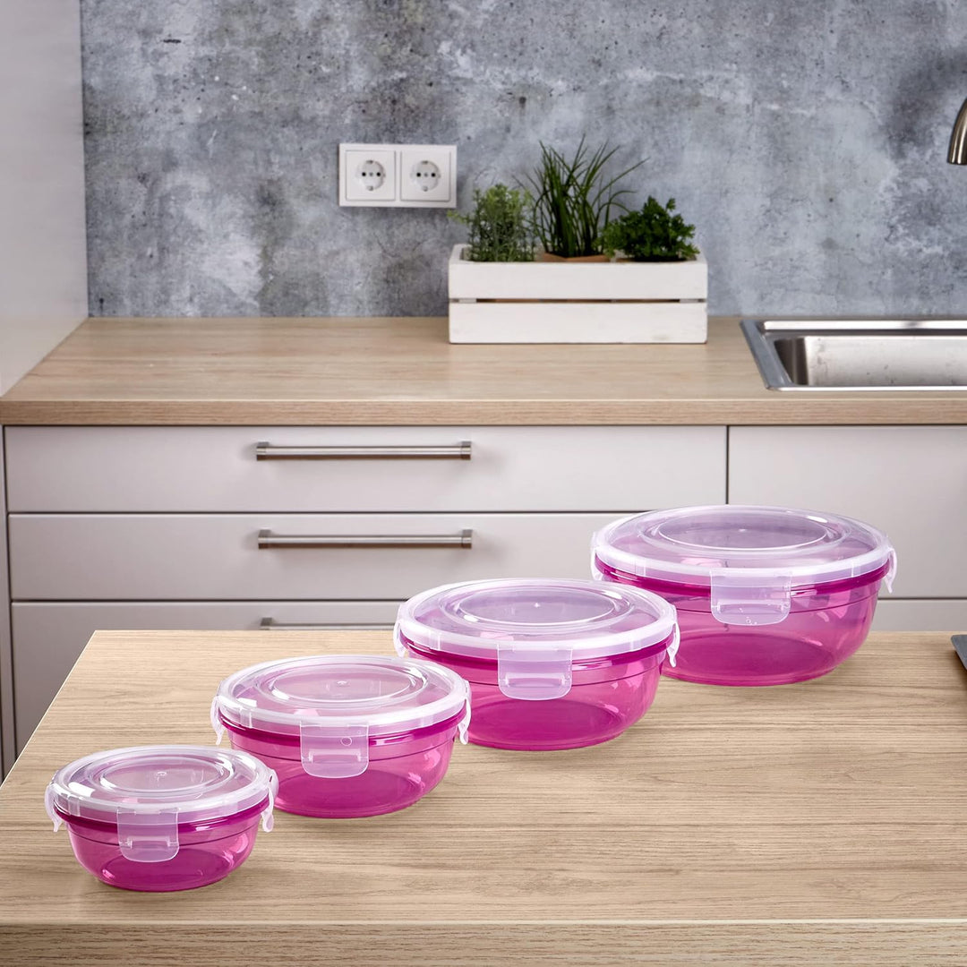 Grizzly 4er Set Frischhaltedosen (0,4L, 0,8L, 1,4L, 2,3L), rund, Kunststoff, 100% luft-/wasserdicht,