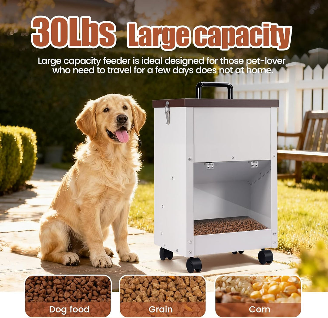 30lb Automatischer Hundefütterer mit Rad Edelstahl Grosse Rasse Hundefutter Dispener Hängender Futte