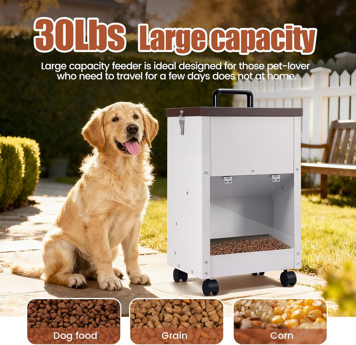 30lb Automatischer Hundefütterer mit Rad Edelstahl Grosse Rasse Hundefutter Dispener Hängender Futte