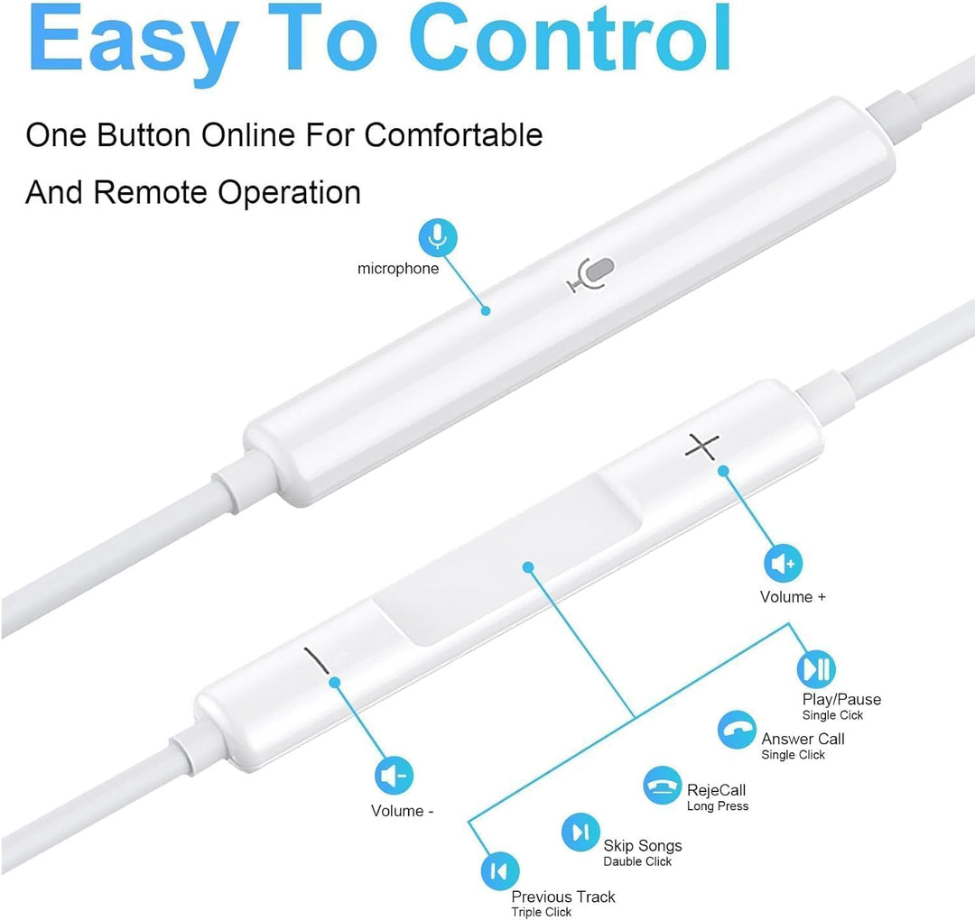 USB-C-Kopfhörer, kabelgebunden, für iPhone 17/16/16e/15 Pro Max, In-Ear-Kopfhörer, HiFi-Stereo, USB