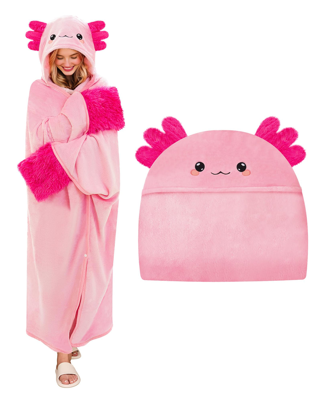SQEQE Tragbare Decken mit Kapuze und Handschuhen Hoodie Decke Sofadecke Cartoon Kuscheldecke für Dam
