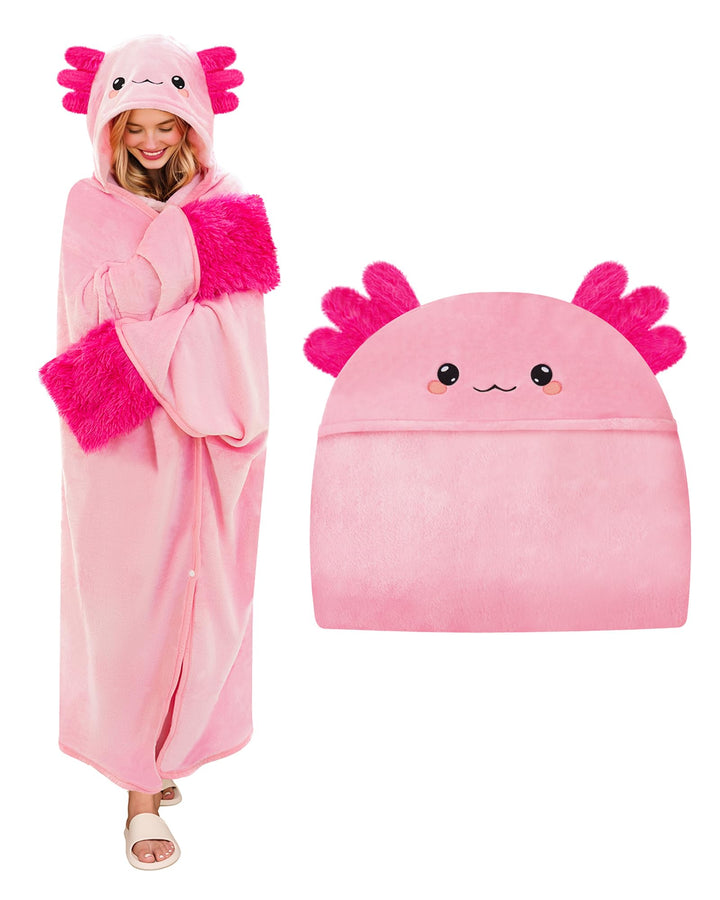 SQEQE Tragbare Decken mit Kapuze und Handschuhen Hoodie Decke Sofadecke Cartoon Kuscheldecke für Dam