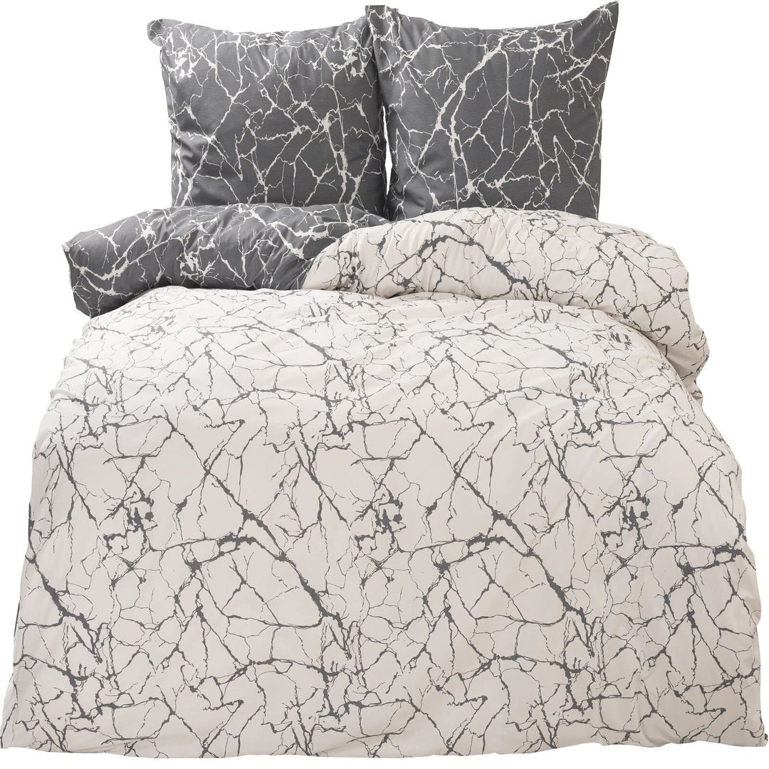Leonado Vicenti 155x220 + 80x80 Bettwäsche 100% Baumwolle Renforce Wendebettwäsche Marmor Grau Schla