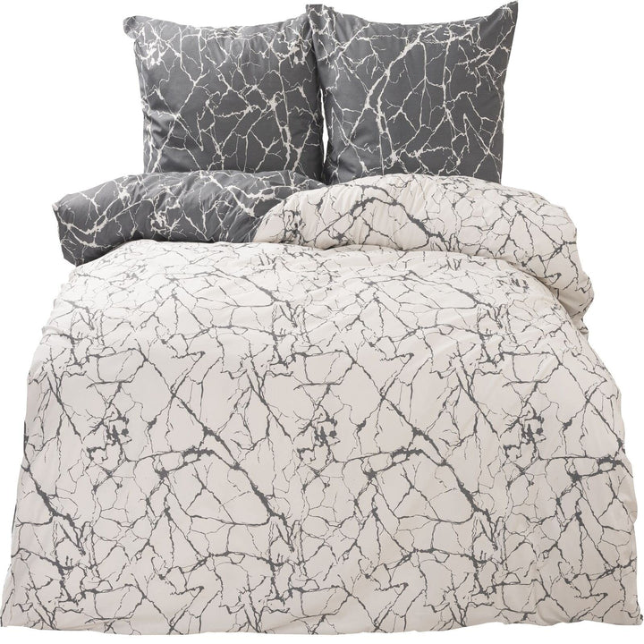 Leonado Vicenti 155x220 + 80x80 Bettwäsche 100% Baumwolle Renforce Wendebettwäsche Marmor Grau Schla