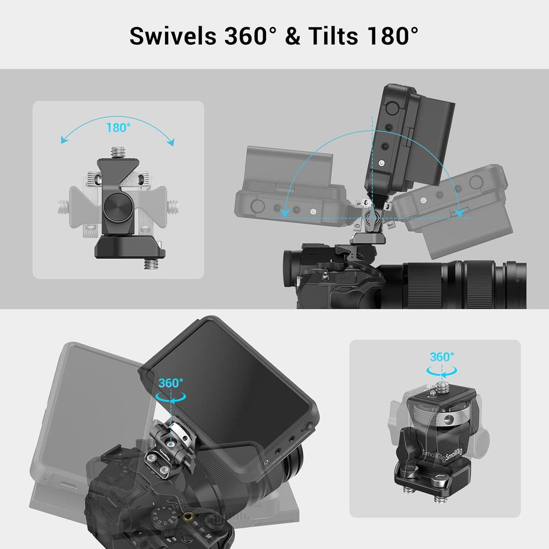 SMALLRIG Kamera Monitor Mount, Swivel 360° and Tilt 180°, Verstellbare Halterung mit 1/4"-20 Schraub
