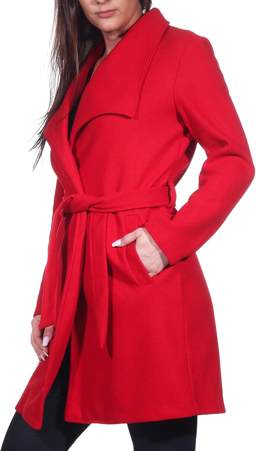 malito – Damen Trenchcoat einfarbig mit Gürtel & Taschen – klassischer Mantel für Herbst & Winter –