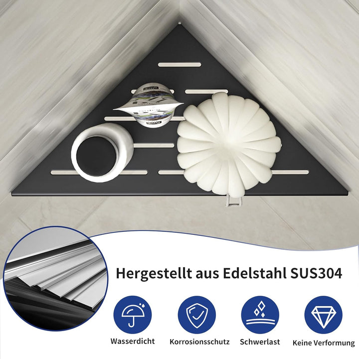 Bernkot Eck-Duschregal 254mm Mattschwarz, 304 Edelstahl, eingelassenes Eckregal Badezimmer-Duschrega