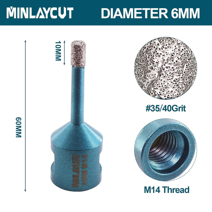MINLAYCUT Diamant Fliesenbohrer 6mm - Lochsäge Fliesen M14 2 stücke für Porzellan Fliese Keramik Gra