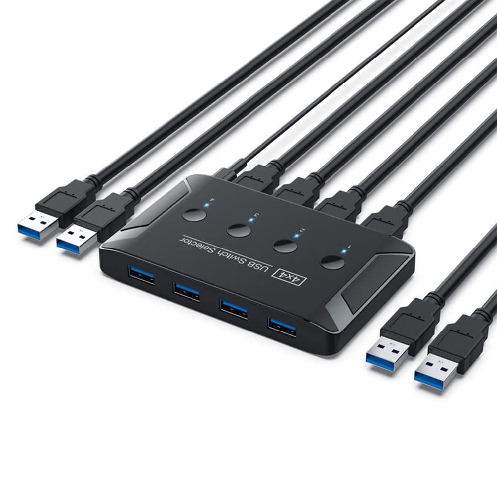 NFHK KVM USB 3.0 Switch Selector 4 Port PCs Sharing 4 Geräte für Tastatur Maus Scanner Drucker, KVM