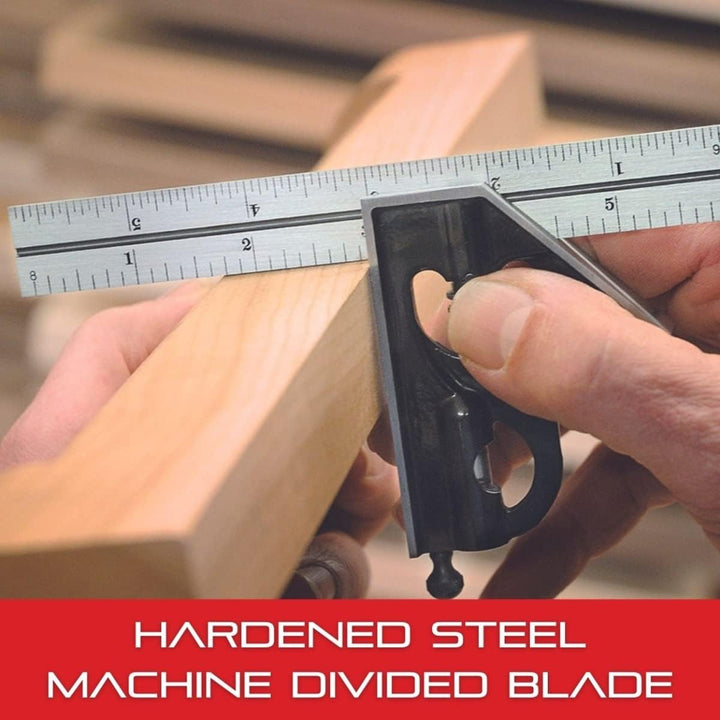 Starrett Stahl-Kombinationswinkel mit quadratischem Kopf – 30,5 cm Klingenlänge, Gusseisenkopf, gehä