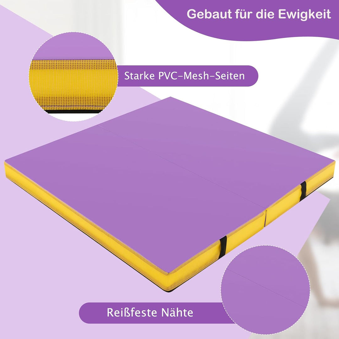 GYMAX Weichbodenmatte, 122 x 122 x 10 cm Klappbare Turnmatte mit Kunstlederbezug & Tragegriffen, Gym