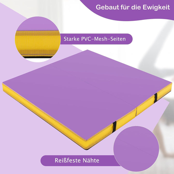 GYMAX Weichbodenmatte, 122 x 122 x 10 cm Klappbare Turnmatte mit Kunstlederbezug & Tragegriffen, Gym