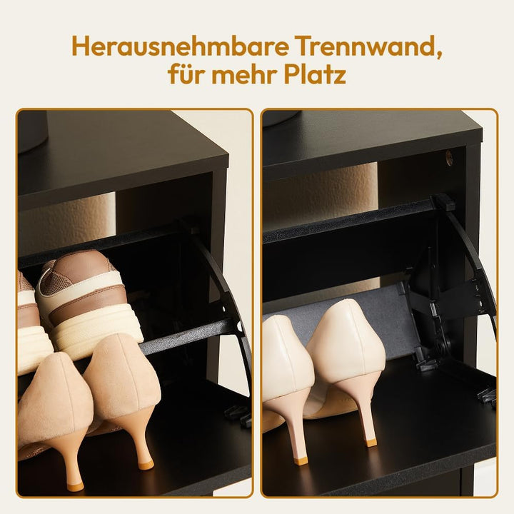 CASABEL Schuhschrank mit 4 Klappen – Schuhschrank Eingang Schwarz, Modernes Design, Grosse Kapazität