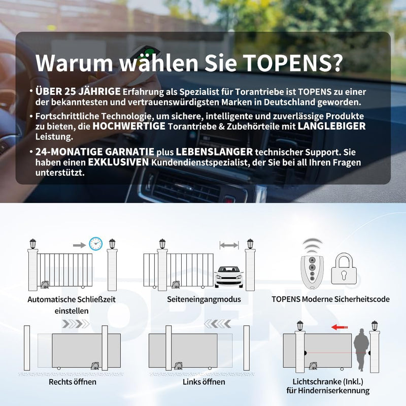 TOPENS RK1100T Schiebetorantrieb Torantrieb automatischer Antrieb Toröffner für max. 1300kg und 12m