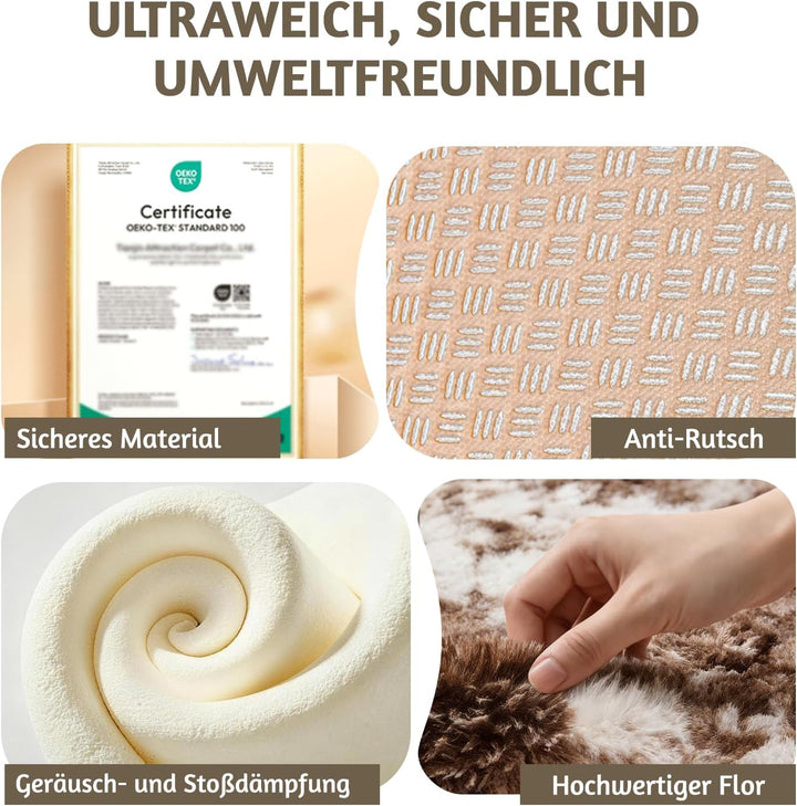 Teppich Schlafzimmer 160x230 cm Braun Hochflor-TeppicheWohnzimmer rutschfest Waschbarer Deko Langflo