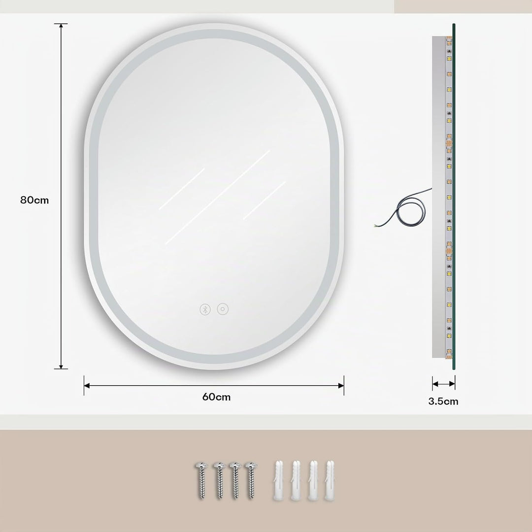 Dripex Badspiegel mit Beleuchtung Led Spiegel mit Bluetooth-Lautsprecher und Touch-Schalter, Dimmbar