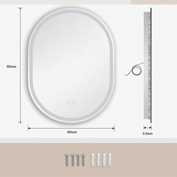 Dripex Badspiegel mit Beleuchtung Led Spiegel mit Bluetooth-Lautsprecher und Touch-Schalter, Dimmbar