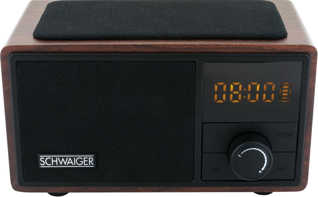 SCHWAIGER 715729 Analoger Radiowecker QI Ladestation UKW FM Bluetooth Lautsprecher Musikbox Radio AU