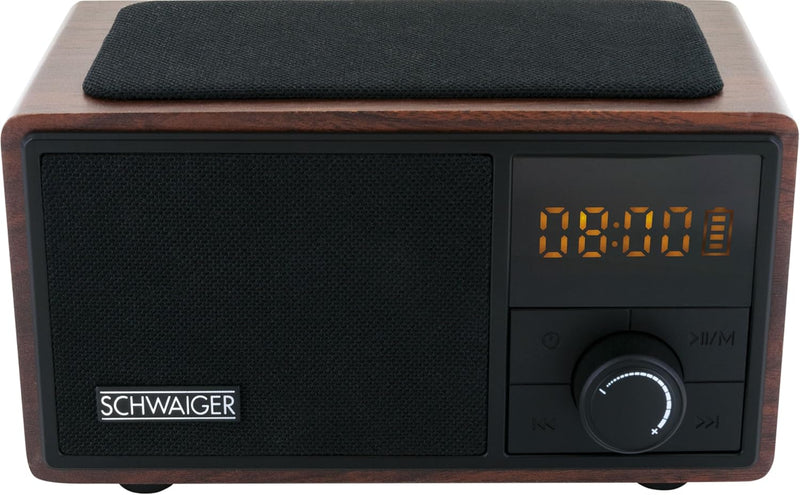SCHWAIGER 715729 Analoger Radiowecker QI Ladestation UKW FM Bluetooth Lautsprecher Musikbox Radio AU