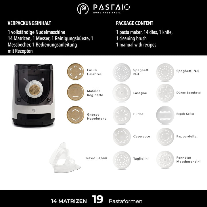 Pastaio Nudelmaschine, 14 Stück, davon 3 aus Bronze für 19 Nudelsorten. Nudelmaschine, produziert bi