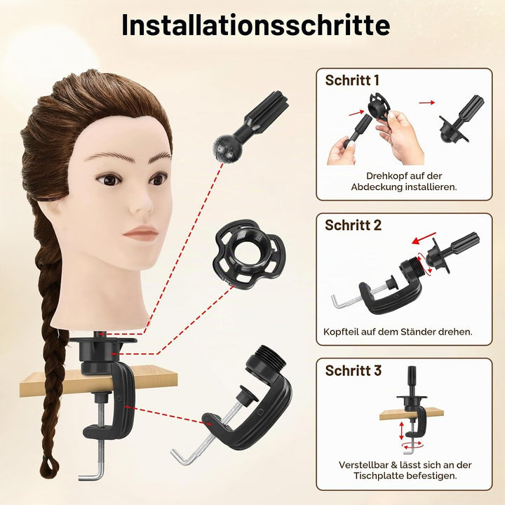 Yekavo Frisierkopf Echthaar, Trainingskopf mit 90% Echthaar 61cm/24inch, Schaufensterpuppe Kopf Übun