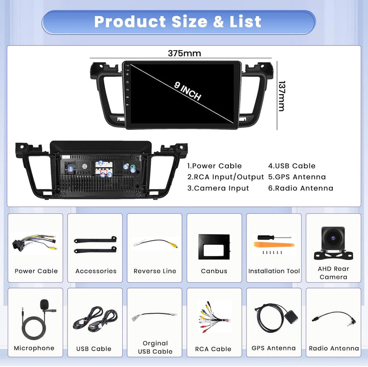 Hikity 8 core 4GB+64GB Android 15 Autoradio für Peugeot 508 2011-2018 Radio Wireless CarPlay Android