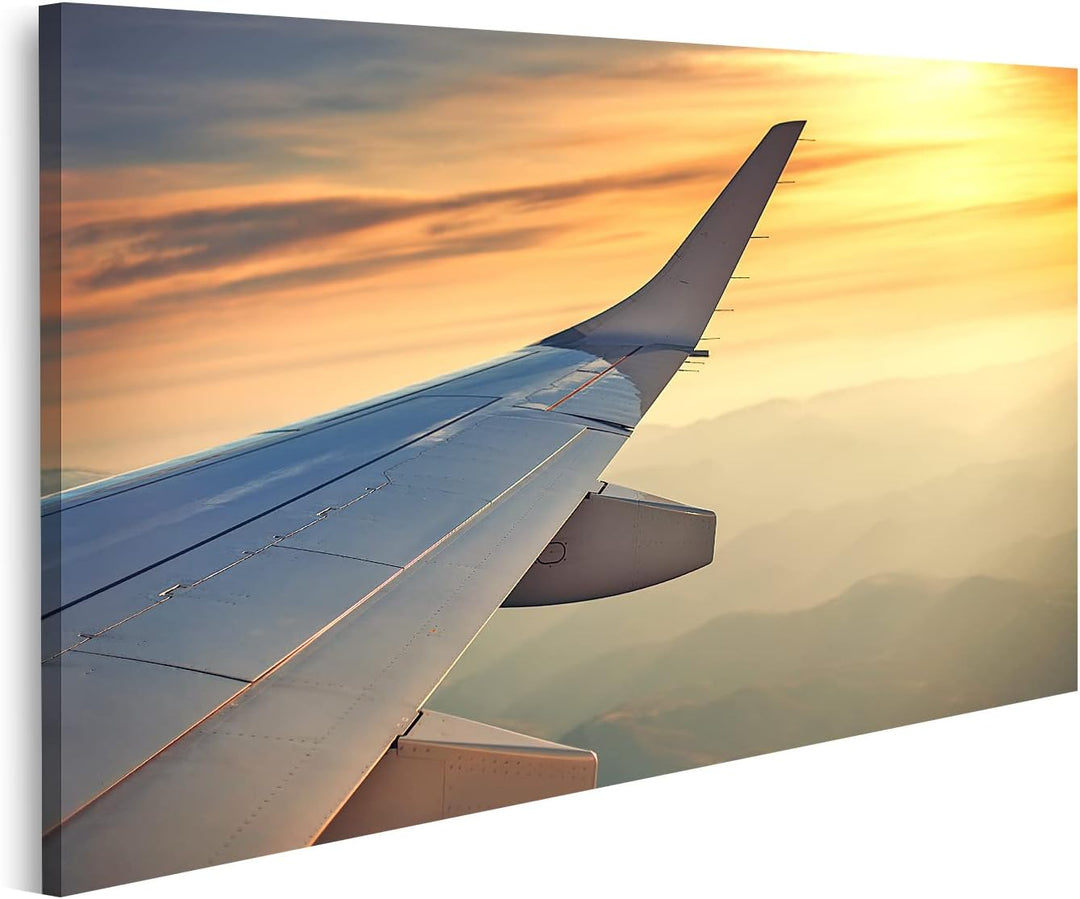 islandburner Bild auf Leinwand Flugzeugflügel Sonnenuntergang Über Den Wolken Bilder Wandbilder Post