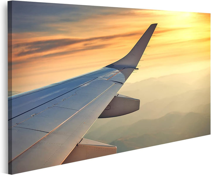 islandburner Bild auf Leinwand Flugzeugflügel Sonnenuntergang Über Den Wolken Bilder Wandbilder Post