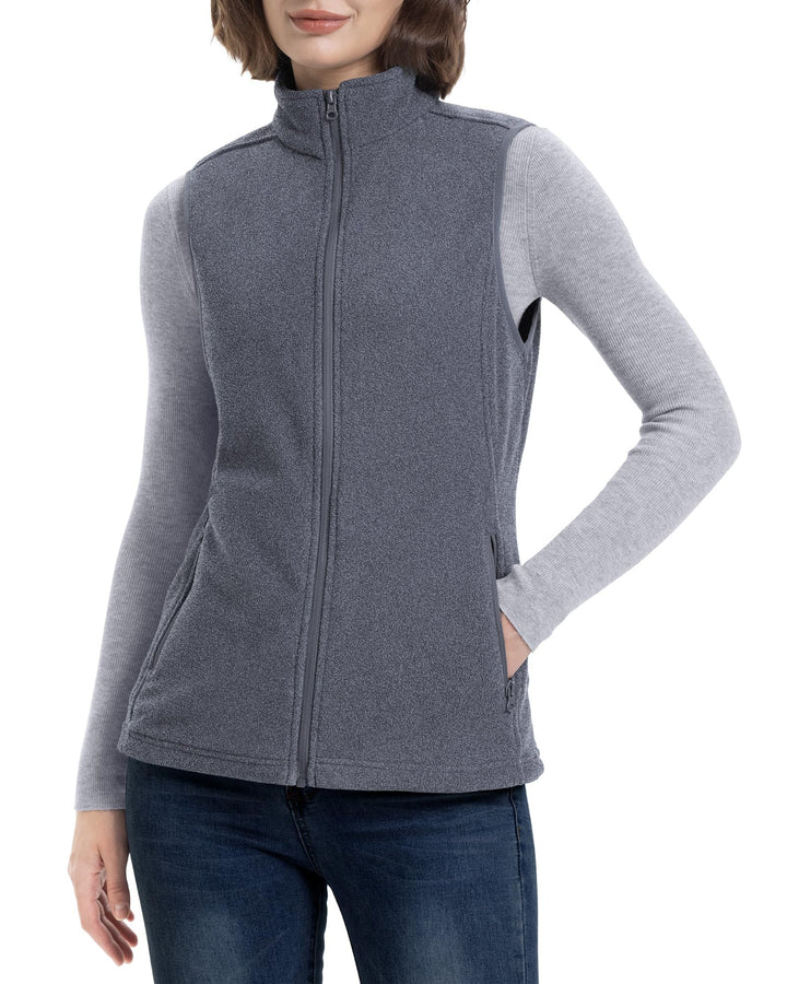 33,000ft Damen Fleece Weste Jacke Standkragen Ultraleicht Outdoor Westen Tops mit Taschen Reissversc