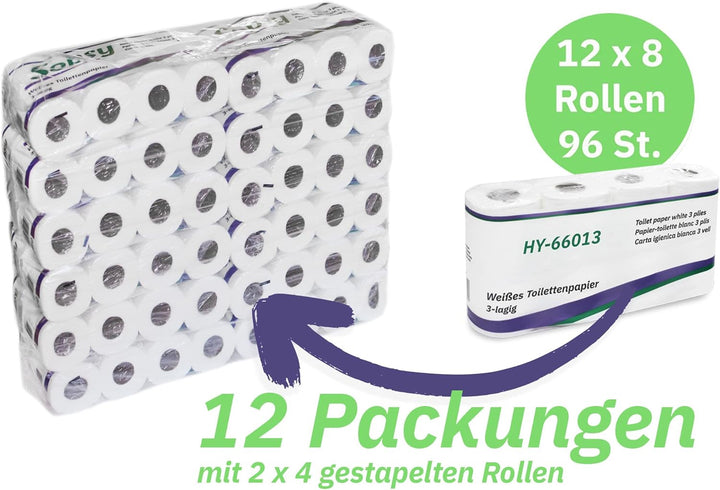 Hypafol Toilettenpapier motivgeprägt, 3-lagig | Vorteilspack mit 96 Rollen Klopapier | extra weich u