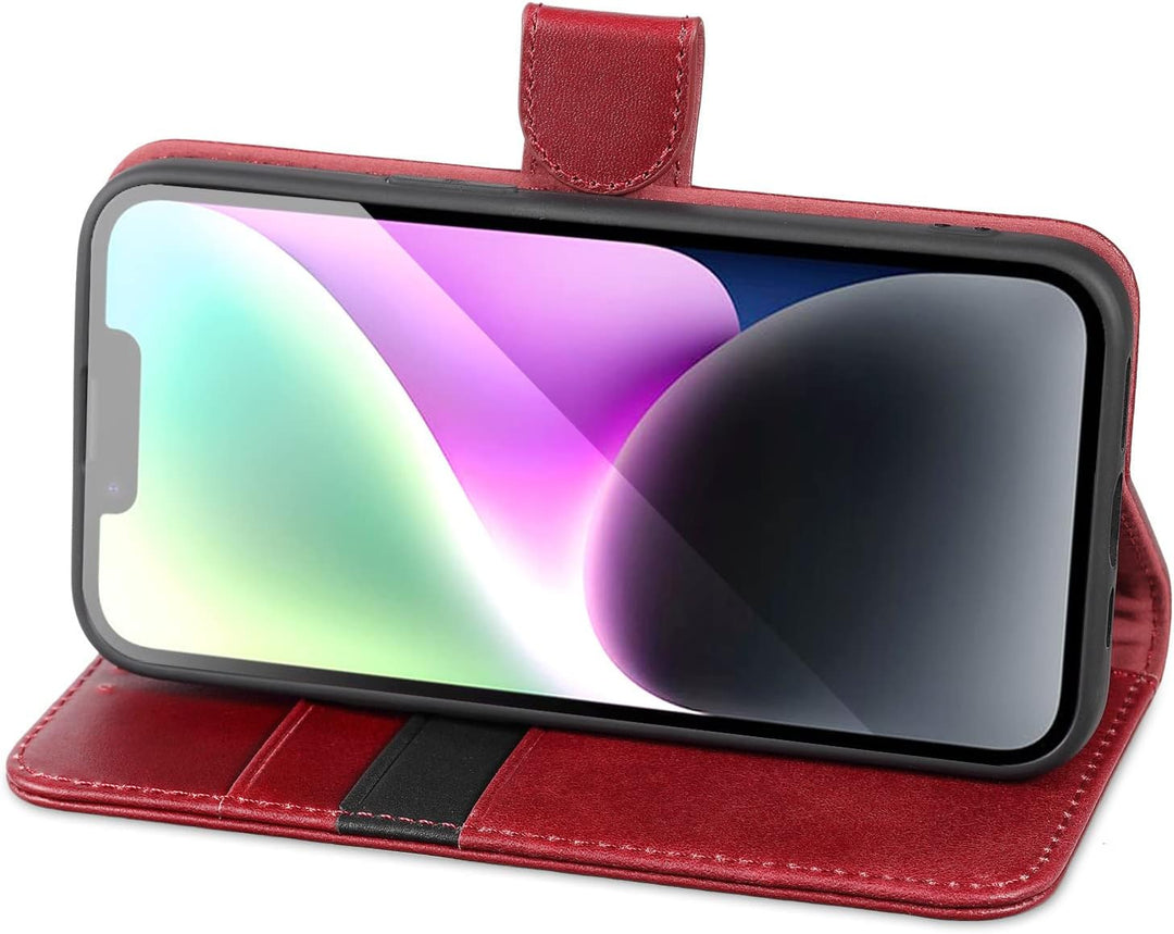 LENSUN Echtleder Hülle für iPhone 14, Handyhülle Echt Leder [Magnetverschluss][RFID Schutz] Handytas