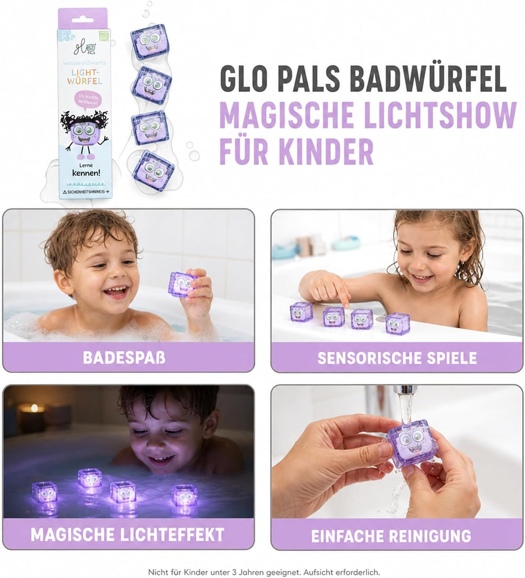Glo Pals 4 leuchtende Würfel für EIN einzigartiges sensorisches Erlebnis und Magische Lichtshow für