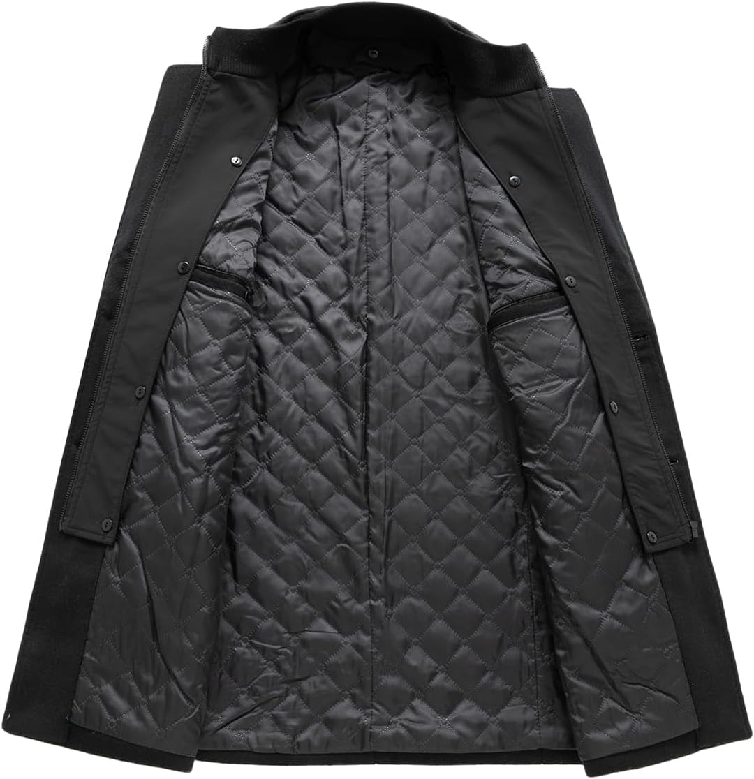 Sliktaa Herren Wollmantel dicker Trenchcoat mittlerer Länge Mantel Kerbe Kragen warmer Mantel Herren