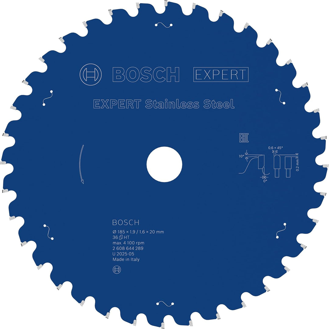 Bosch Professional Kreissägeblatt Expert for Stainless Steel (Edelstahl, 185 x 20 x 1,9 mm, 36 Zähne