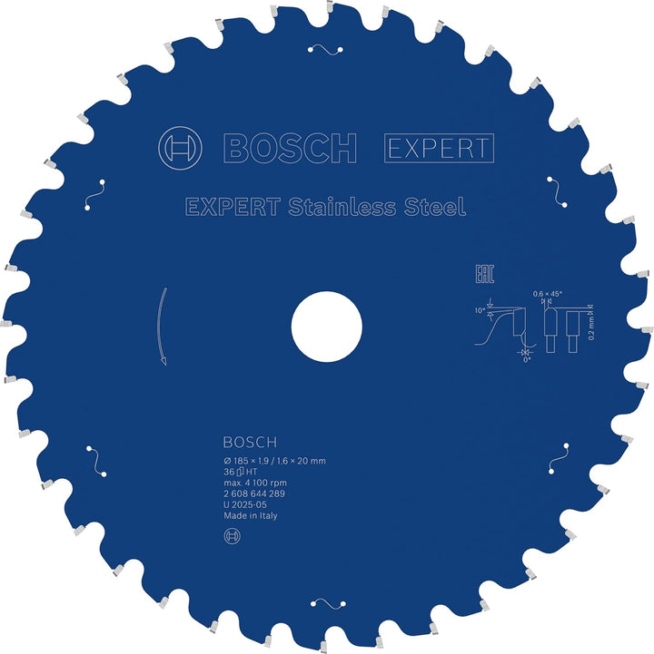 Bosch Professional Kreissägeblatt Expert for Stainless Steel (Edelstahl, 185 x 20 x 1,9 mm, 36 Zähne