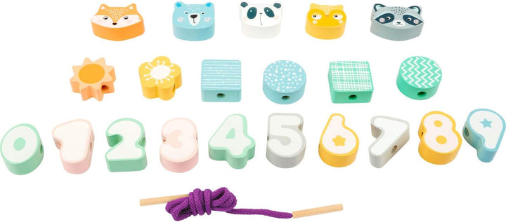 Small Foot Fädelspiel Tiere und Zahlen aus Holz, mit 21 Holzklötzen, Lernspielzeug für Kinder ab 3 J