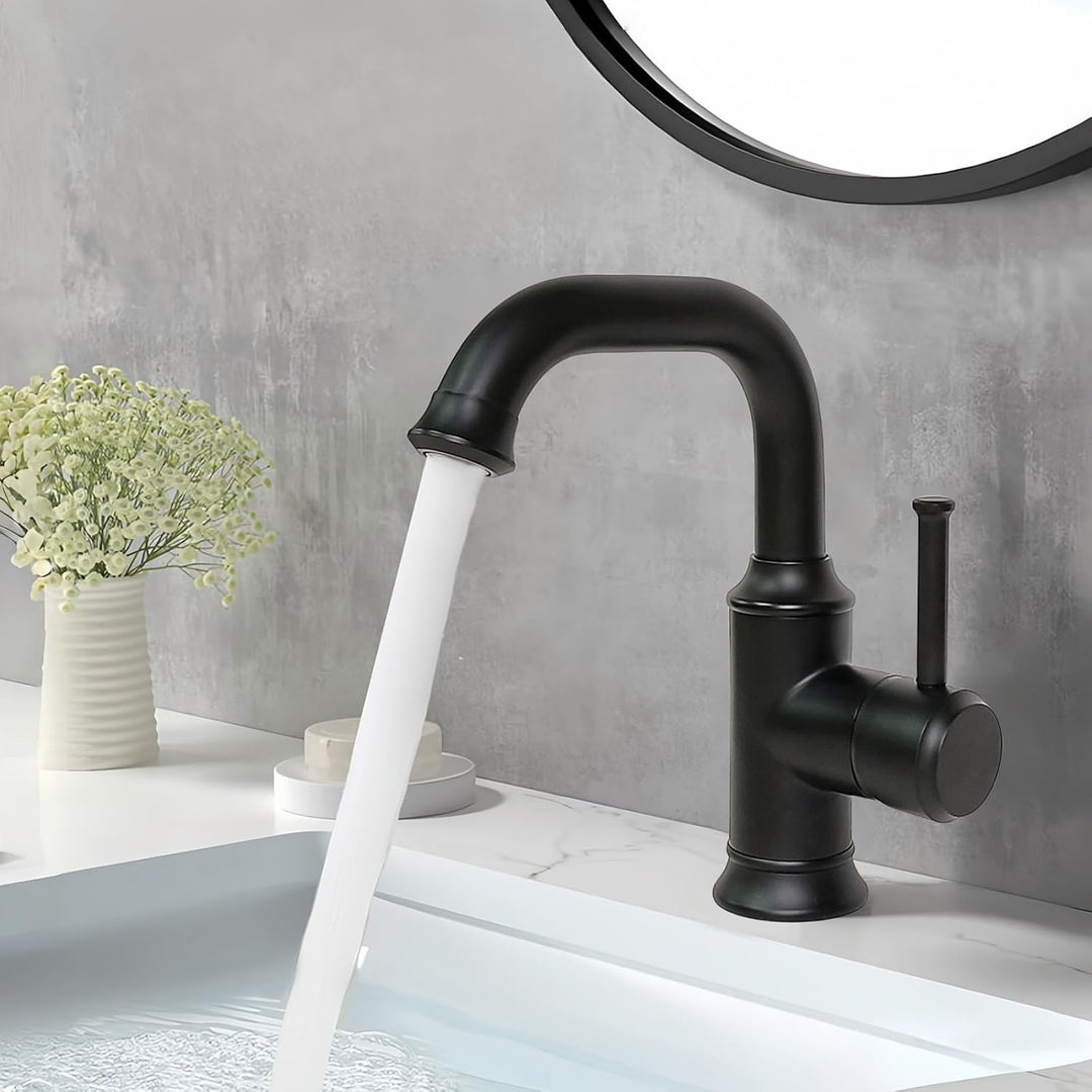 Schwarz Wasserhahn Bad, 360° Schwenkbar Waschtischarmatur Schwarz, Einhebel Mischbatterie Waschbecke
