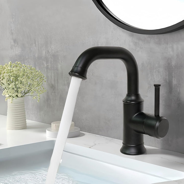 Schwarz Wasserhahn Bad, 360° Schwenkbar Waschtischarmatur Schwarz, Einhebel Mischbatterie Waschbecke