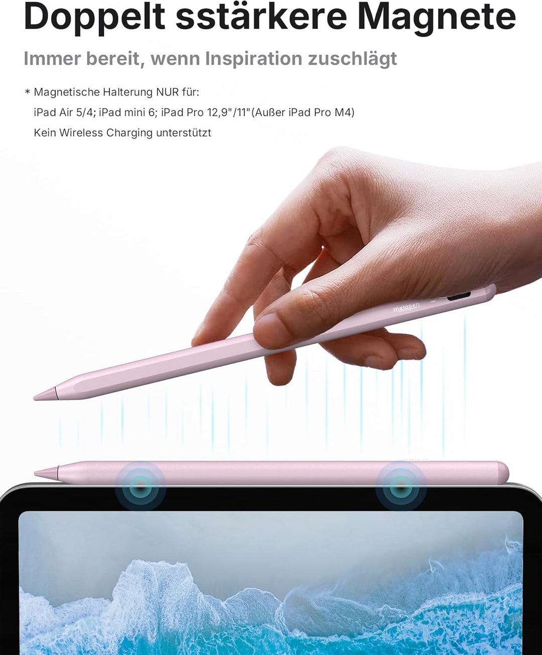metapen Stift A8 Kompatibel mit Apple iPad 2018-2023, Schnelle Aufladung, Neigungserkennung, Palm-Ab