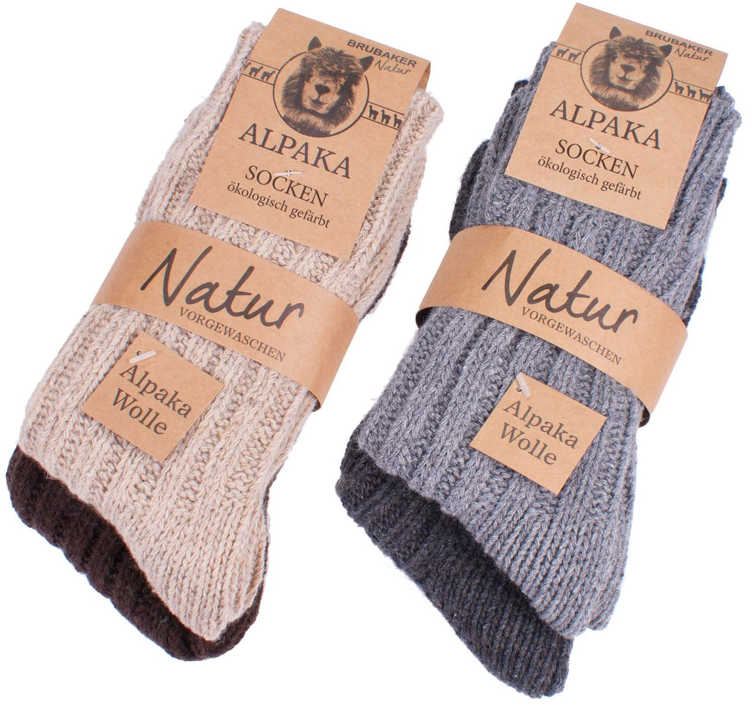 BRUBAKER 4 Paar Alpaka Socken sehr dick flauschig und warm - Wintersocken mit Alpakawolle, 47-50 Gra