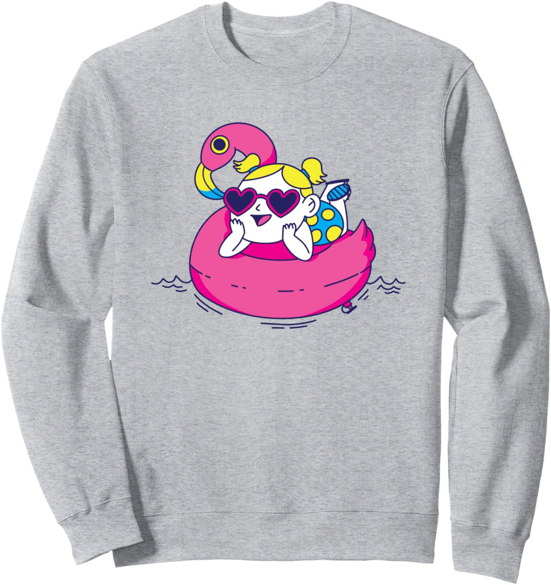 Mädchen in Flamingo Float Summer Pool Sweatshirt
