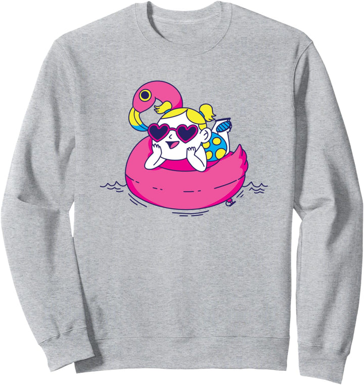 Mädchen in Flamingo Float Summer Pool Sweatshirt