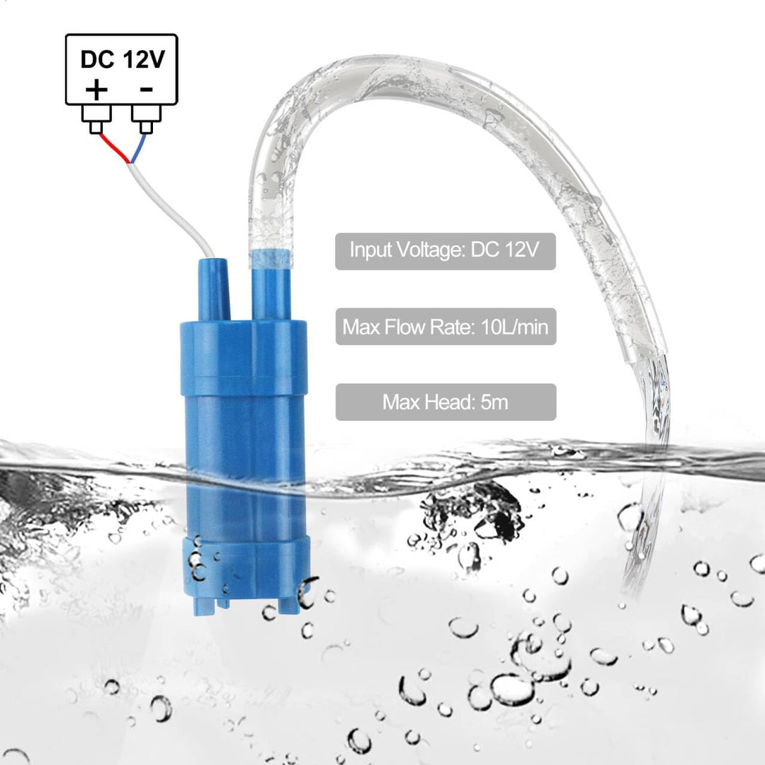 Tauchpumpe 12V 600 L/H Mini Wasserpumpe mit 5M Schlauch, Ultra leise 5M Förderhöhe Kleine Tauchwasse