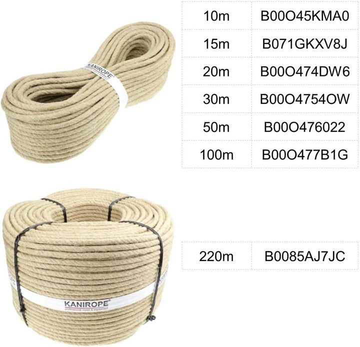 Kanirope® Hanfseil HEMPTWIST ø8mm 30m 4-litzig gedreht, 30m