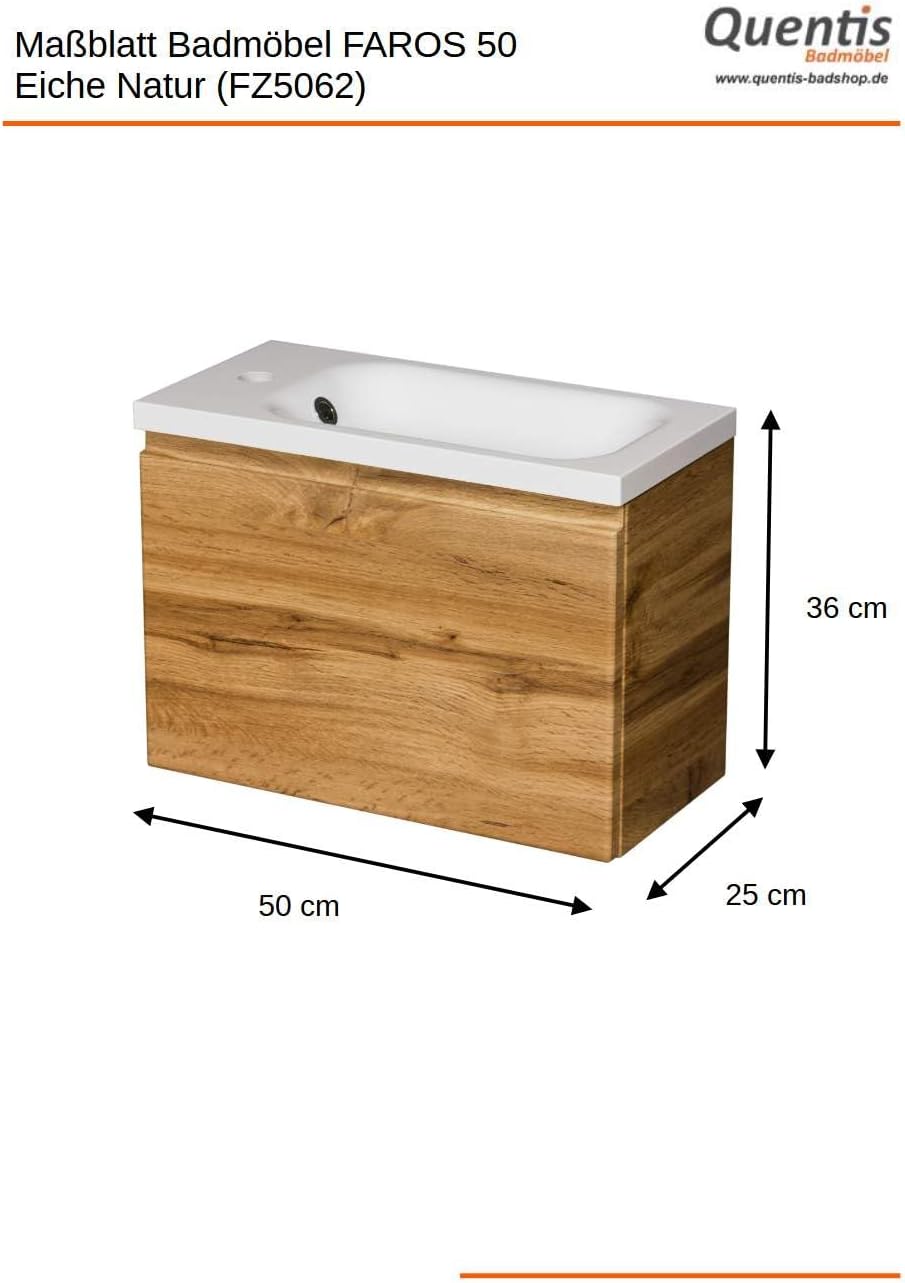 Quentis Badmöbel | Gäste-WC Möbel FAROS, Breite 50 cm, Waschplatzset 2-teilig, Waschbecken und Unter