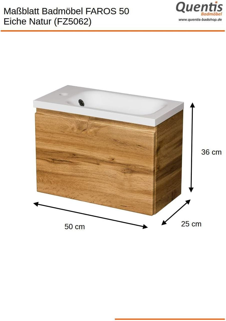 Quentis Badmöbel | Gäste-WC Möbel FAROS, Breite 50 cm, Waschplatzset 2-teilig, Waschbecken und Unter