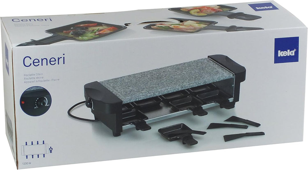 Kela 66663 Raclette/Heisser Stein Ceneri für 8 Personen, schwarz