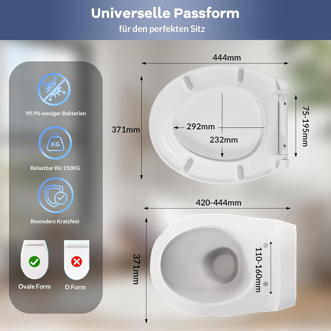 IDEALHOUSE Toilettendeckel mit Absenkautomatik, WC Sitz einfache Montage, Klodeckel Mit Quick-Releas