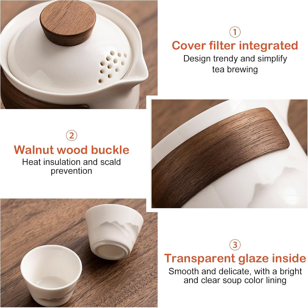 BAIFULAI Chinesisches Gongfu-Tee-Set: Tragbares Keramik-Teeset mit 1 Kanne (200 ml) und 3 Tassen (45