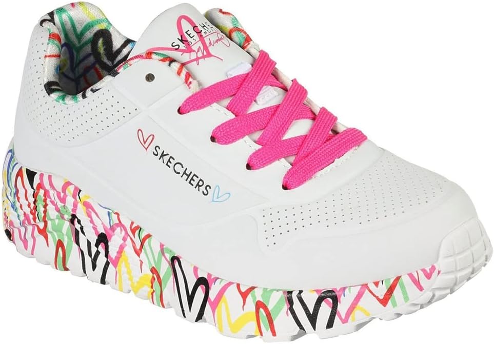 Skechers Mädchen Uno Lite Lovely Luv Sneaker 27 EU White Synthetic H Pink Trim, 27 EU White Syntheti